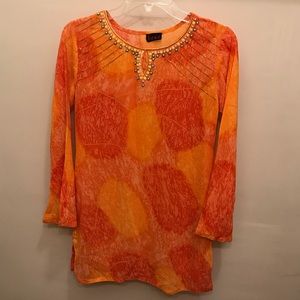 Printed Round Orange Blouse